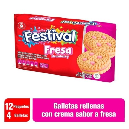 GALLETA FESTIVAL FRESA PEQUEÑA X 12 GR CJ X 24 UND