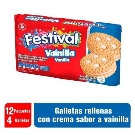 GALLETA FESTIVAL VAINILLA PEQUEÑA X 12 GR CJ X 24 UND