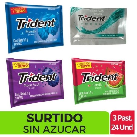 CHICLE TRIDENT SURTIDO X 3 UND X 24 UND CJ X 30 UND