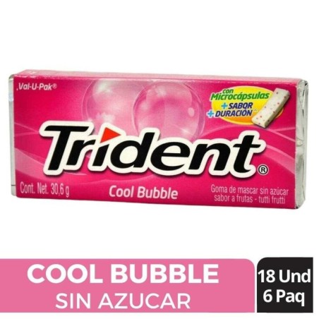 CHICLES TRIDENT BUBBLE COOL EVUP X 18 X 6 UND