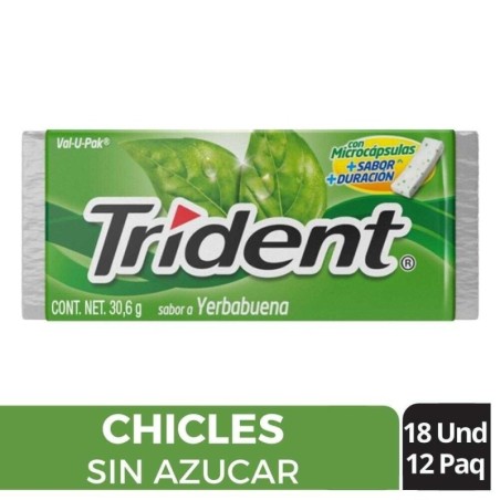 CHICLES TRIDENT YERBABUENA EVUP X 18 X 12 UND CJ X 12 UND