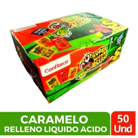 CARAMELO SUPER HIPER ACIDO RELLENO LIQUIDO  X 50 UND CJ X 16 UND