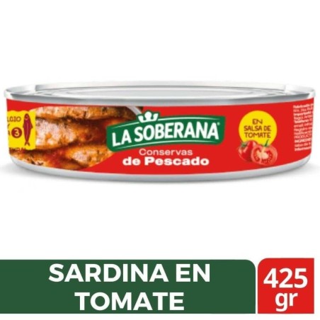SARDINA SOBERANA TOMATE X 425 GR CJ X 24 UND