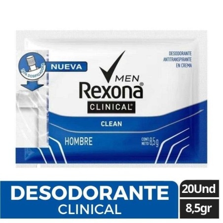 DESODERANTE REXONA CLINICAL CLEAN SACHET X 20 UND X 8.5 GR CJ X 24 UND