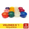 VELADORAS PEQUEÑA N1 COLORES  X 12 UND CJ X 10 UND