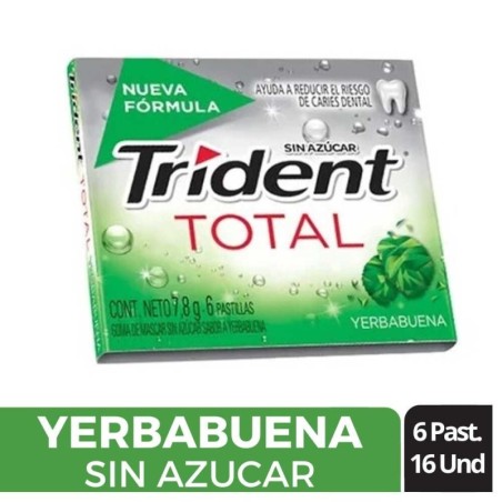 CHICLES TRIDENT TOTAL YERBABUENA X 6 X 16 UND