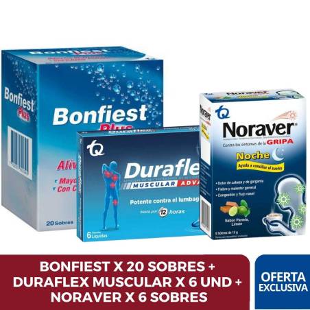 BONFIEST X 20 SOBRES + DURAFLEX MUSCULAR X 6 UND + NORAVER X 6 SOBRES