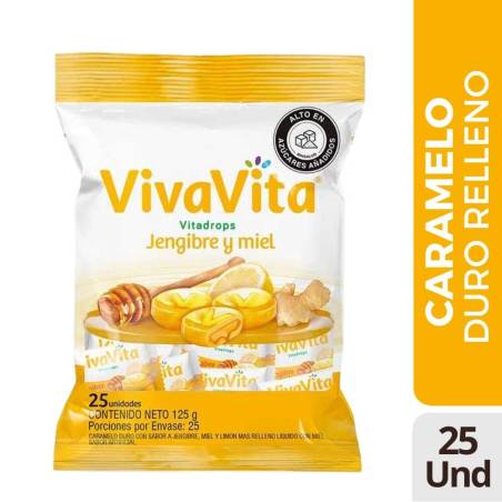CARAMELOS VIVAVITA JENGIBRE MIEL X 25 UND CJ X 20 UND