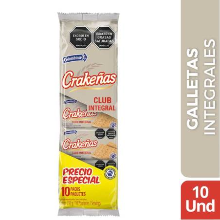 GALLETAS CRAKEÑAS CLUB INTEGRAL INDIVIDUAL X 10 UND CJ X 24 UND