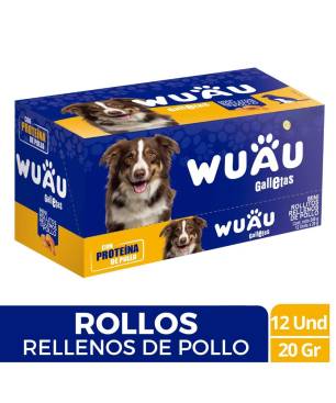 GALLETAS WUAU RELLENAS DE POLLO PARA MASCOTAS X 20GR X 12 UND CJ X UND
