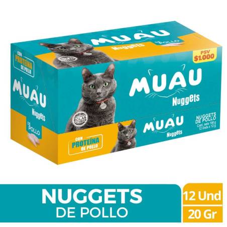 NUGGETS MUAU DE POLLO PARA MASCOTAS X 20GR X 12 UND CJ X UND