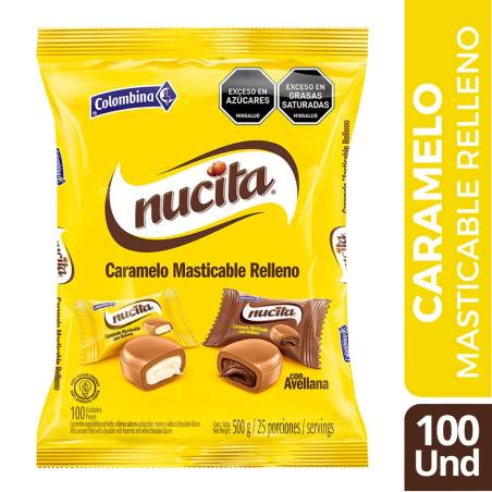 CARAMELO NUCITA MASTICABLE RELLENO X 100 UND CJ X 16 UND