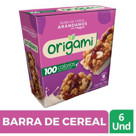 BARRA DE CEREAL CON ARANDANOS ORIGAMI X 6 UND CJ X 6 UND