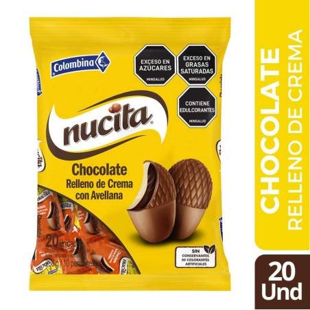 CHOCOLATE NUCITA RELLENOS CON CREMAS DE AVELLANAS  X 20 UND CJ X 20 UND