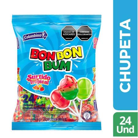 BON BON BUM SURTIDO TROPICAL X 24 UND CJ X 15 UND