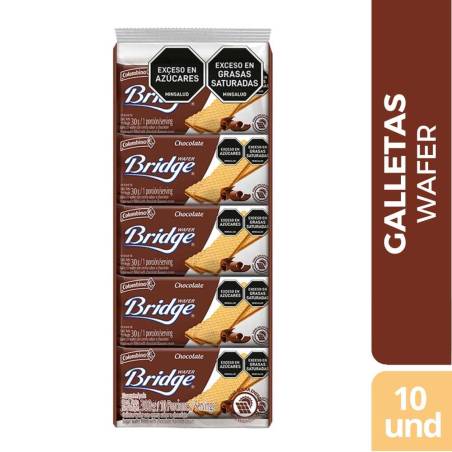 GALLETAS WAFER BRIDGE INDIVIDUAL CHOCOLATE X 300 GR X 10 UND CJ X 24 UND