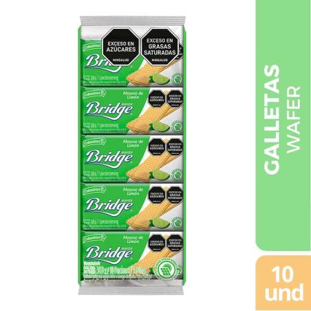 GALLETAS WAFER BRIDGE INDIVIDUAL MOUSSE DE LIMON X 300 GR X 10 UND CJ X 24 UND