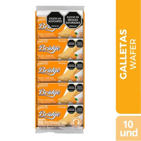 GALLETAS WAFER BRIDGE INDIVIDUAL NARANJA X 300 GR X 10 UND CJ X 24 UND