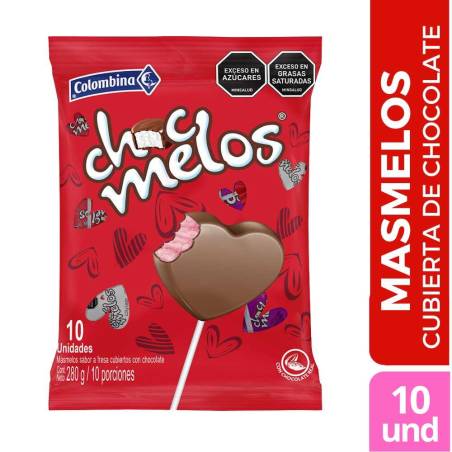 CHUPETA CHOCMELOS CORAZONES X 10 UND CJ X 12 UND
