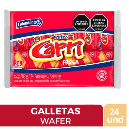 GALLETAS WAFER CAPRI FRESA X 24 UND CJ X 24 UND