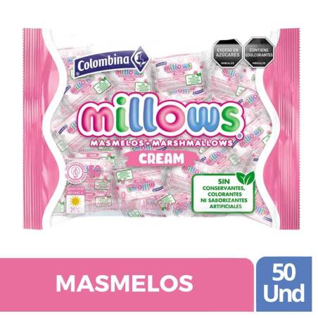 MASMELOS MILLOWS CREAM INDIVIDUAL X 50 UND CJ X 8 UND
