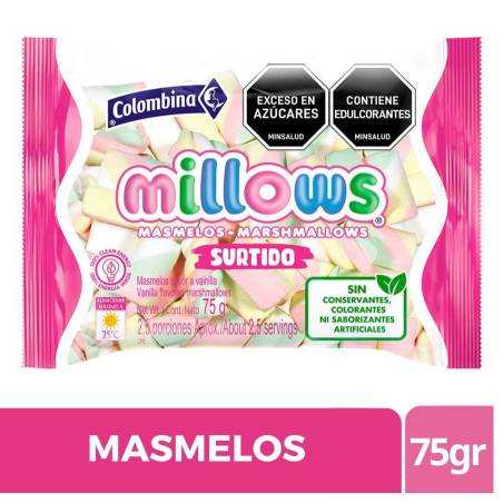 MASMELOS MILLOWS SURTIDO X 75 GR CJ X 20 UND