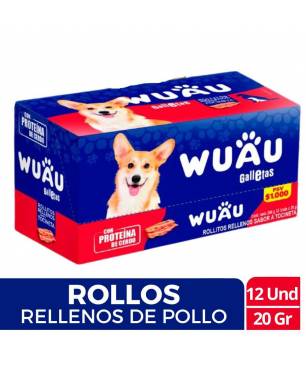 GALLETAS WUAU RELLENAS DE SABOR A TOCINETA PARA MASCOTAS X 20GR X 12 UND CJ X UND