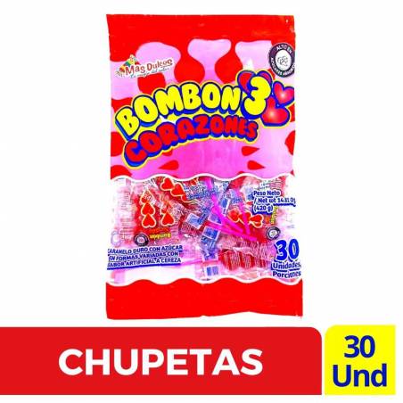 BOMBON 3 CORAZONES X 30 UND CJ X UND