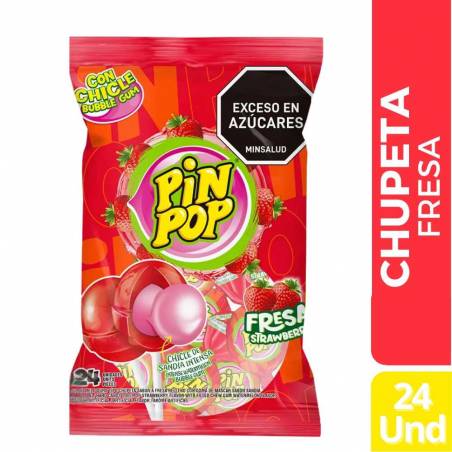 CHUPETA PIN POP FRESA X 24 UND CJ X 16 UND