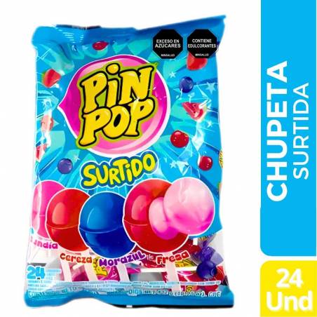 CHUPETA PIN POP SURTIDA X 24 UND CJ X 16 UND